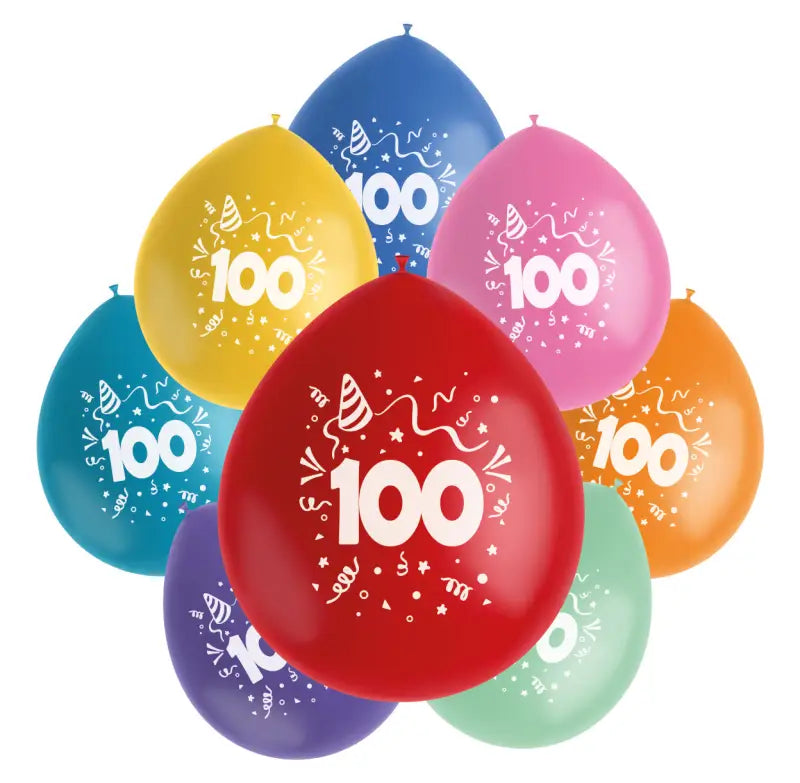 Ballonger Color Pop 23cm - 8 - Pack för olika jubileer och födelsedagar - 100 år - Ballong