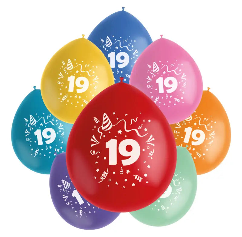 Ballonger Color Pop 23cm - 8 - Pack för olika jubileer och födelsedagar - 19 år - Ballong