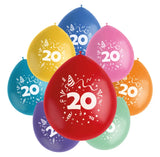 Ballonger Color Pop 23cm - 8 - Pack för olika jubileer och födelsedagar - 20 år - Ballong