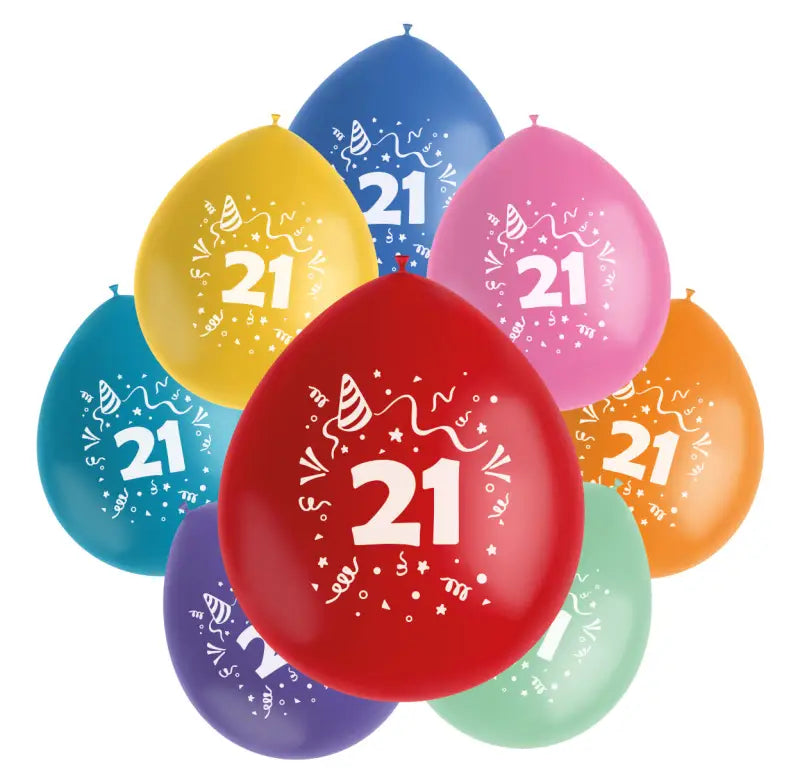 Ballonger Color Pop 23cm - 8 - Pack för olika jubileer och födelsedagar - 21 år - Ballong