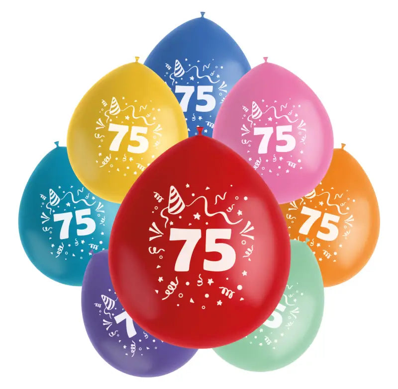 Ballonger Color Pop 23cm - 8 - Pack för olika jubileer och födelsedagar - 75 år - Ballong