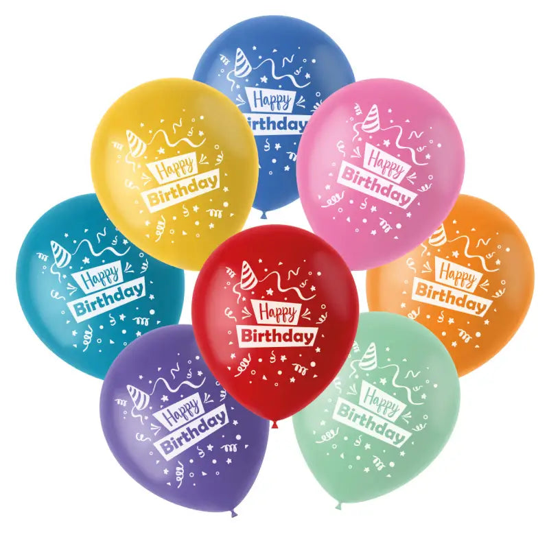 Ballonger Color Pop 23cm - 8 - Pack för olika jubileer och födelsedagar - Happy - Ballong