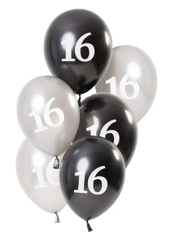 Ballonger Glossy Black 16 år 23cm - 6 stycken - Ballong