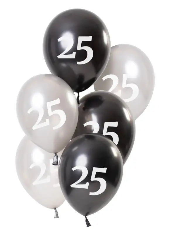 Ballonger Glossy Black 25 år 23cm - 6 stycken - Ballong