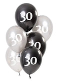 Ballonger Glossy Black 30 år 23cm - 6 stycken - Ballong