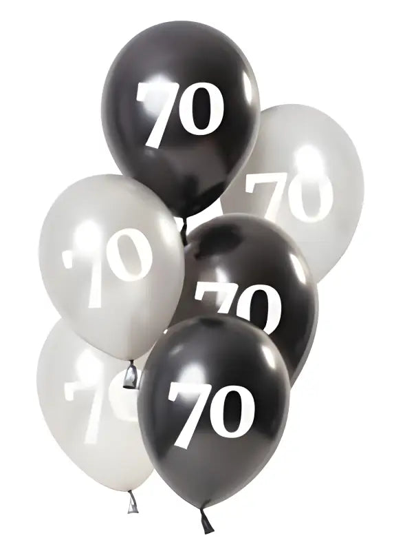 Ballonger Glossy Black 70 år 23cm - 6 stycken - Ballong