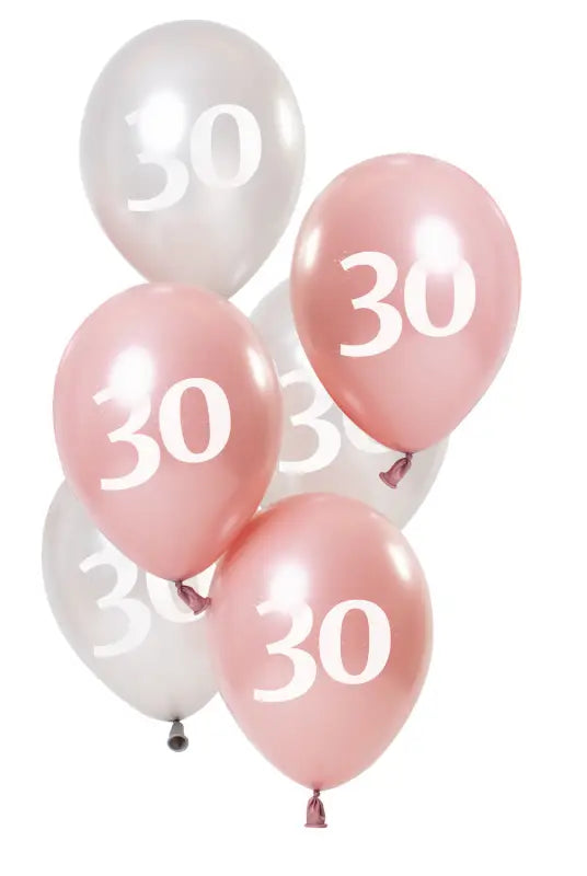 Ballonger Glossy Pink 30 år 23cm - 6 stycken - Ballong