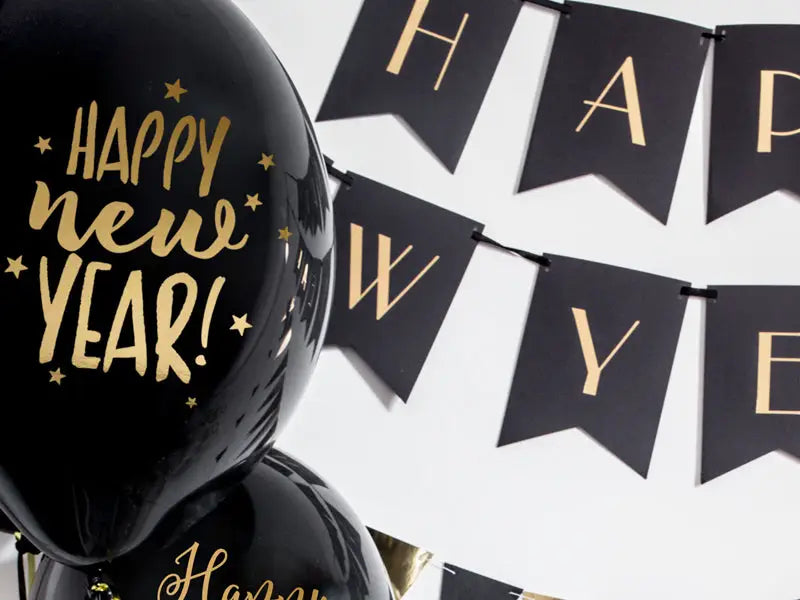 Balloons 30cm Happy New Year Pastel Black (1 pkt / 6 pc.)