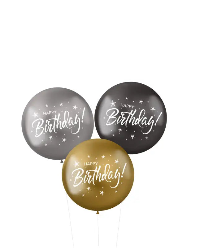 Ballonger XL ’Happy Birthday!’ Electrum 48cm - 3 stycken - Ballong