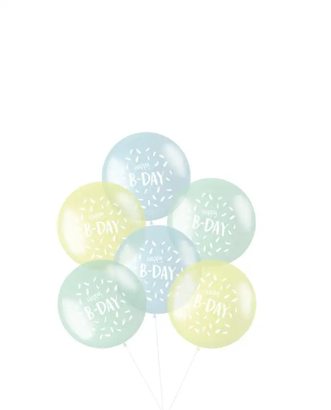 Ballonger XL Pastell ’Happy B-day’ Blå 48cm - 6 stycken - Ballong