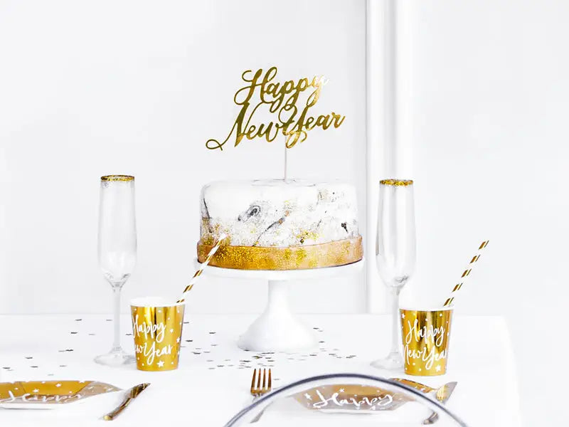 Cake Topper Happy New Year guld