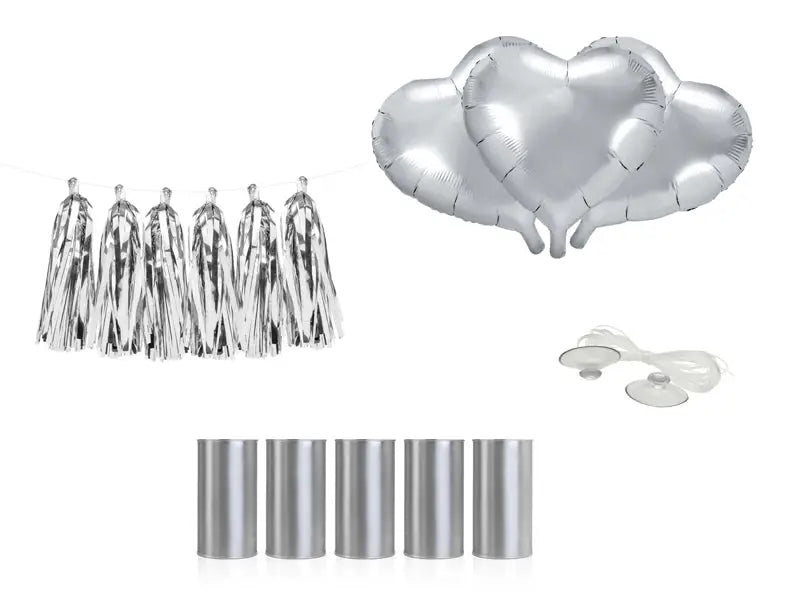 Car decoration kit - Hearts silver