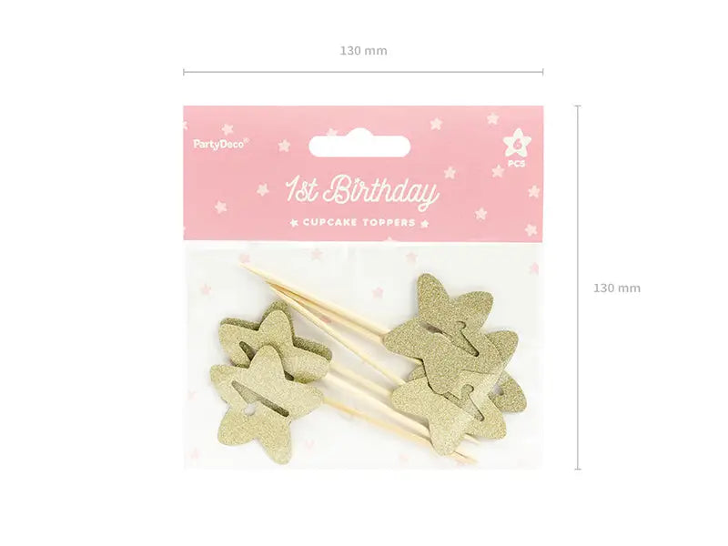 Cupcake toppers 1st Birthday guld