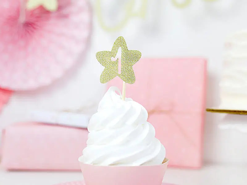 Cupcake toppers 1st Birthday guld