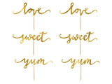 Cupcake toppers Love guld 13 cm 6-pack