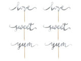 Cupcake toppers Love silver 13 cm 6-pack