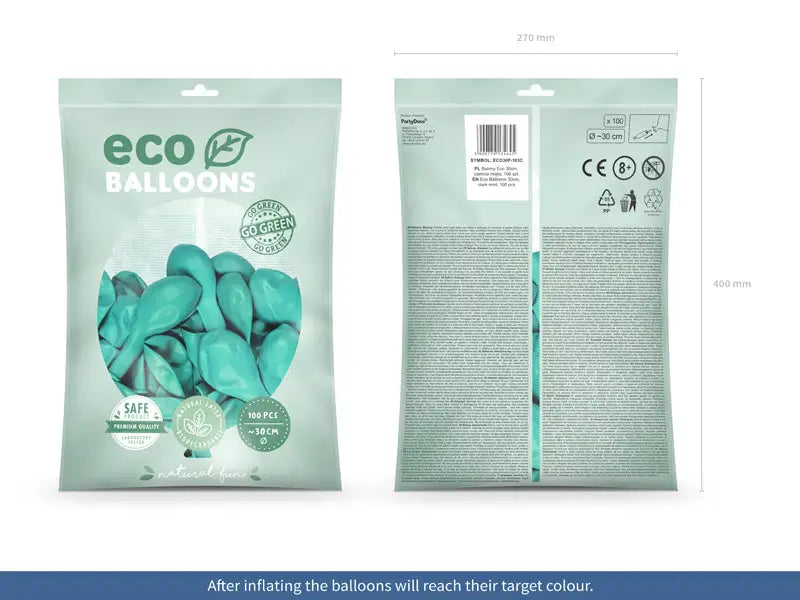 Eco Ballonger 30 cm pastell mörk mint 100-pack