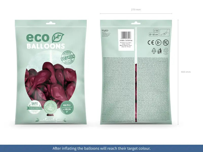 Eco Ballonger 30 cm pastell mörkröd 100-pack