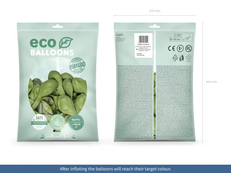 Eco ballonger 30 cm pastell olivgrön 100-pack