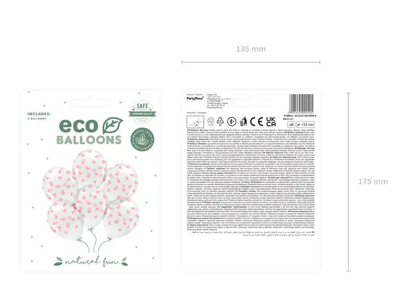 Eco Balloons 33 cm Hearts Crystal Clear (1 pkt / 6 pc.)