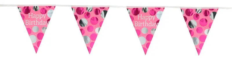 Flagglinje Glossy Pink ’Happy Birthday’ - 4 meter - Flagglinje