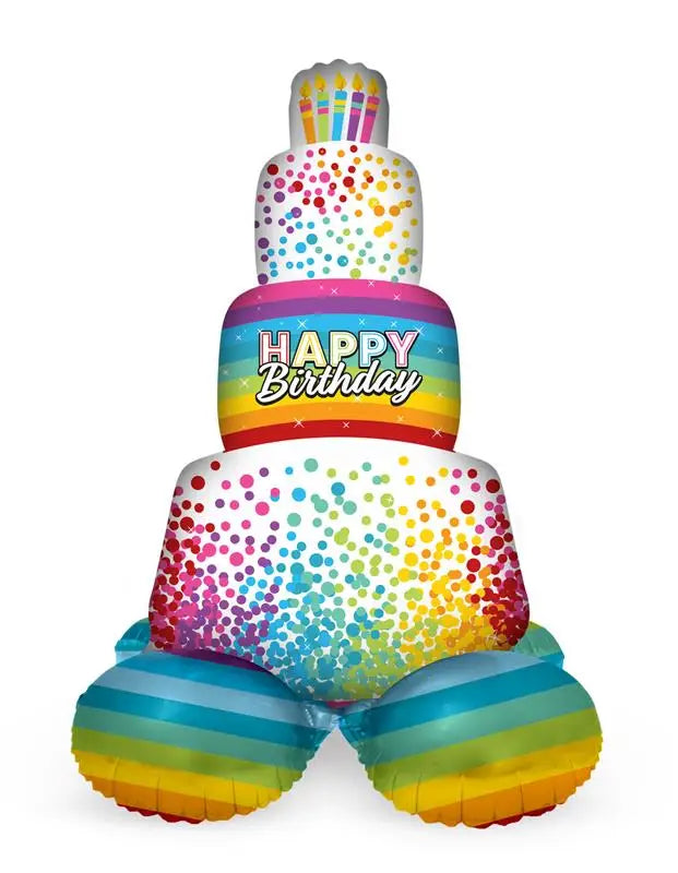 Folieballong med bas Kaka Rainbow Bday - 72 cm - Folieballong