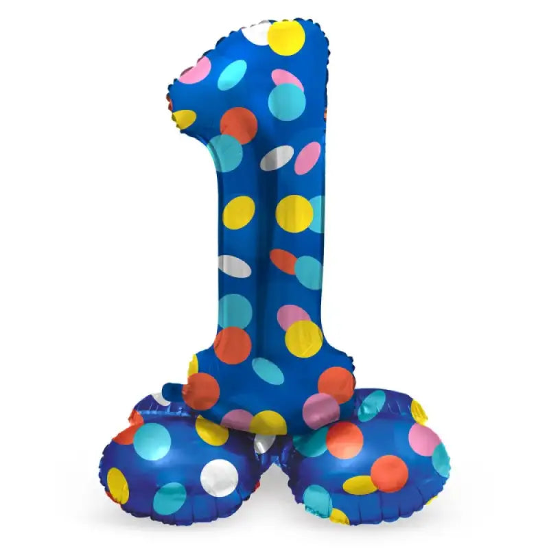 Folieballong med bas Siffror 1 Colorful Dots - 72 cm - Folieballong