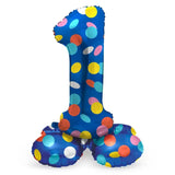 Folieballong med bas Siffror 1 Colorful Dots - 72 cm - Folieballong