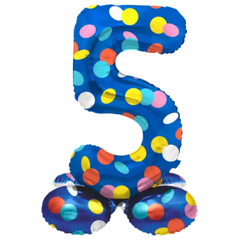 Folieballong med bas Siffror 5 Colorful Dots - 72 cm - Folieballong