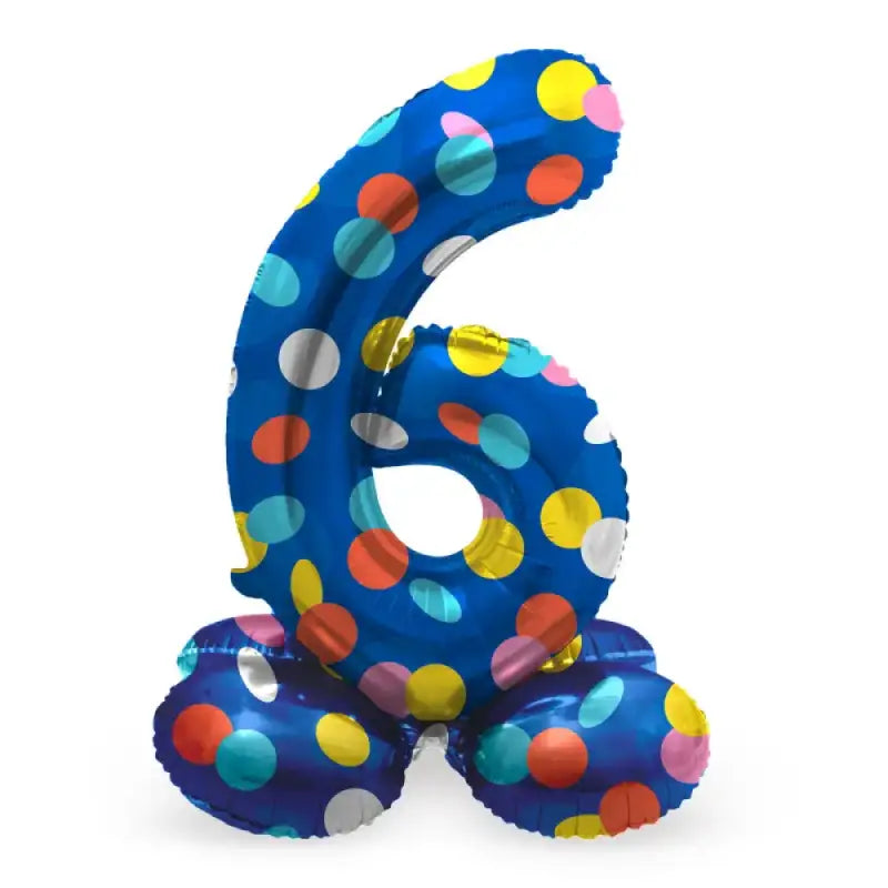 Folieballong med bas Siffror 6 Colorful Dots - 72 cm - Folieballong