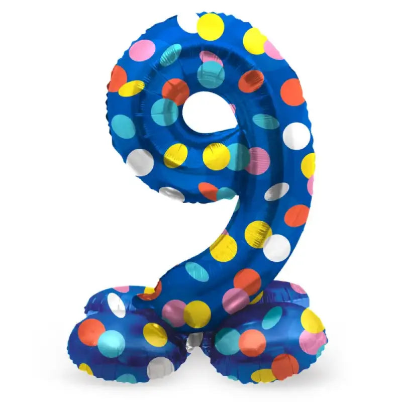 Folieballong med bas Siffror 9 Colorful Dots - 72 cm - Folieballong