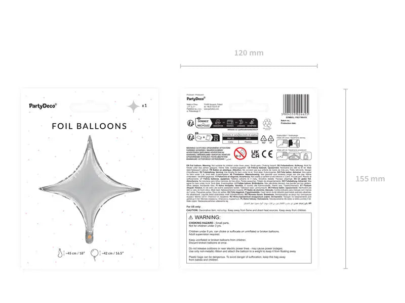 Folieballong 4-uddig Stjärna silver