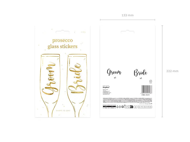 Glasdekaler ’Bride & Groom’ guld