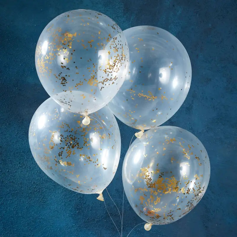 Guldglittrande Stjärnkonfetti Ballonger – 5-pack - Ballong med konfetti