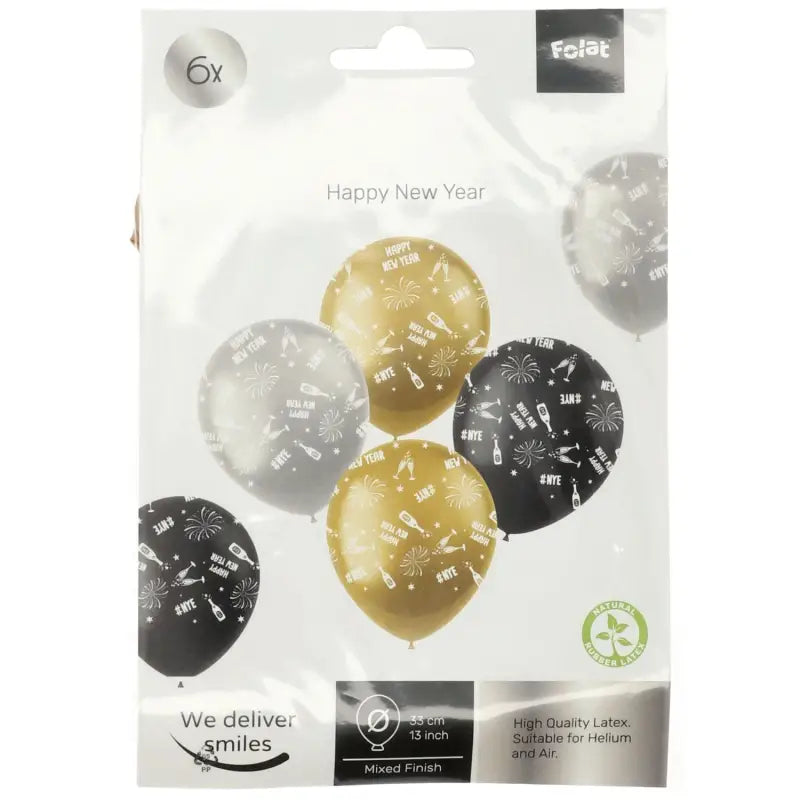 Latexballonger - BlackGold HNY - Svart Guld Silver - 6 stycken - Ballong