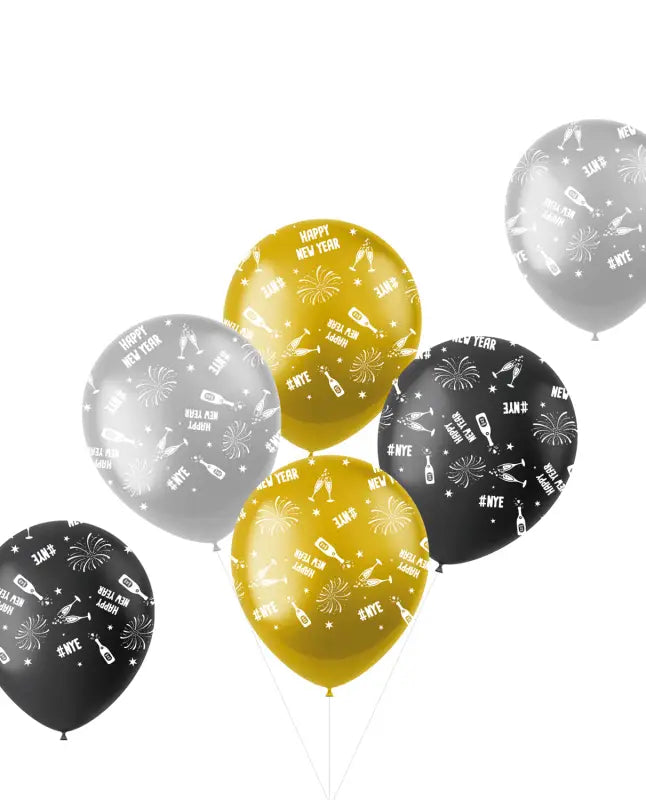 Latexballonger - BlackGold HNY - Svart Guld Silver - 6 stycken - Ballong