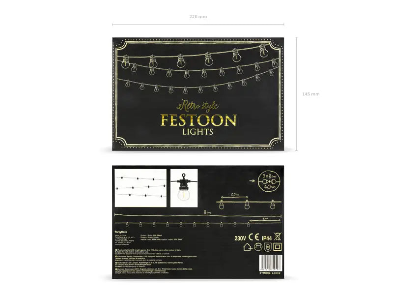 LED Festoon lights black 5m doesn’t contain UK plug