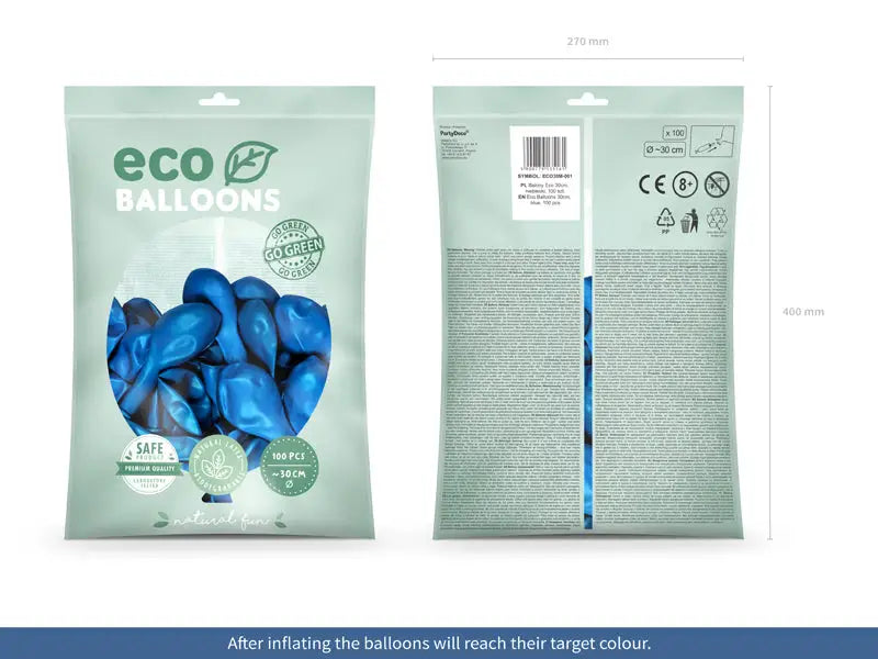 Metallic Eco Ballonger blå 100-pack