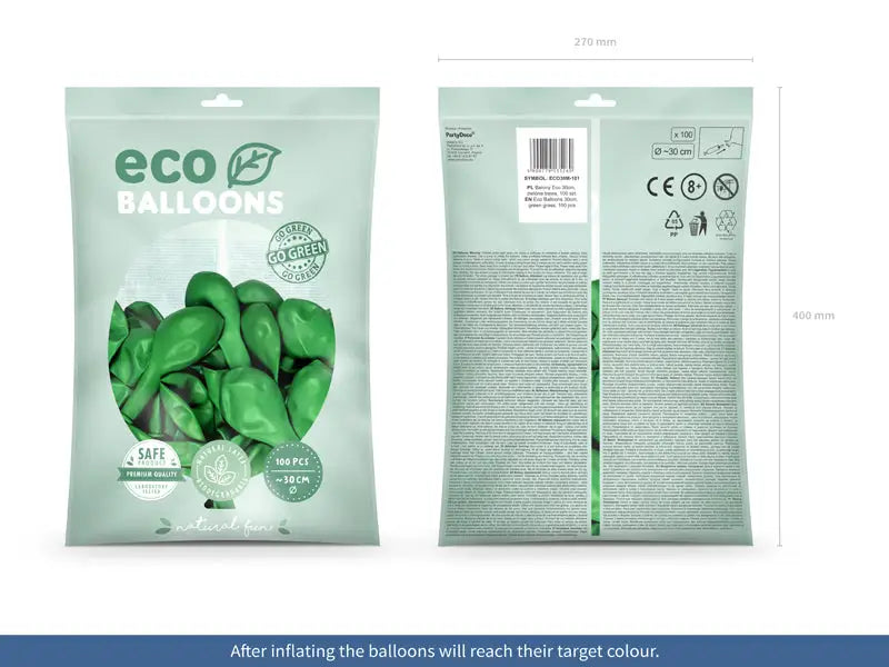 Metallic Eco Ballonger gräsgrön 100-pack