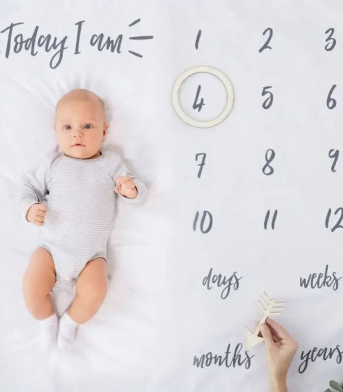 Milestone baby blanket är perfekt att använda för att följa bebisens uppväxt. Ta massor av härliga bilder och dela dessa stunder med familj och vänner.