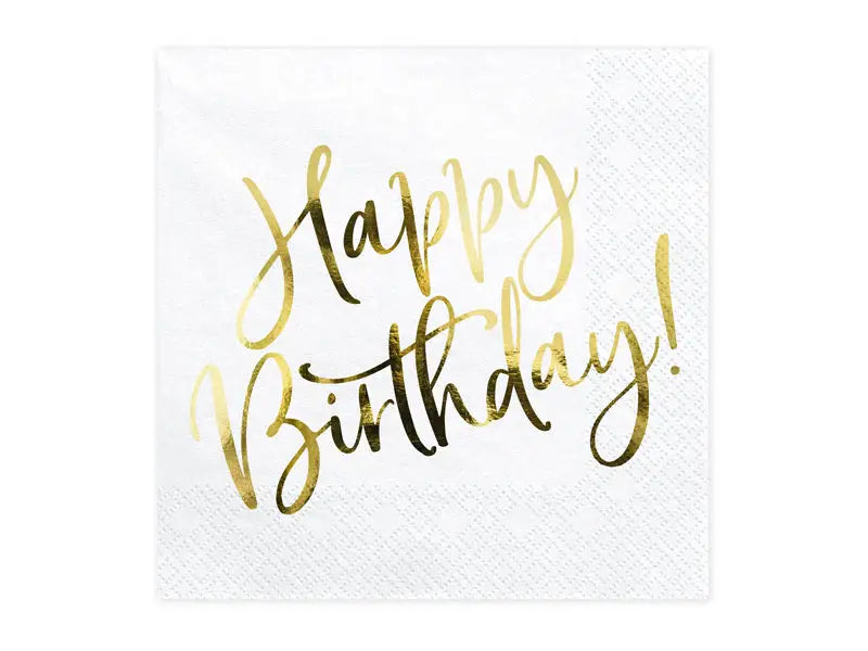 Napkins Happy Birthday white 33x33cm (1 pkt / 20 pc.)