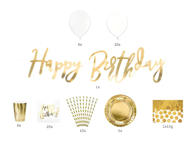 Party decorations set - Birthday gold (1 pkt / 60 pc.)