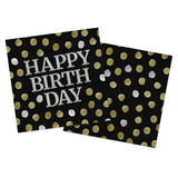 Servetter Glossy Black ’Happy Birthday’ 33 x 33 cm - 20 pack - Servetter