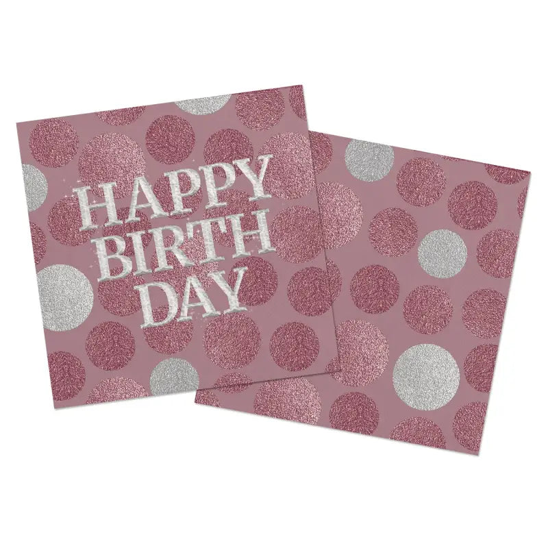 Servetter Glossy Pink ’Happy Birthday’ 33 x 33 cm - 20 pack - Servetter