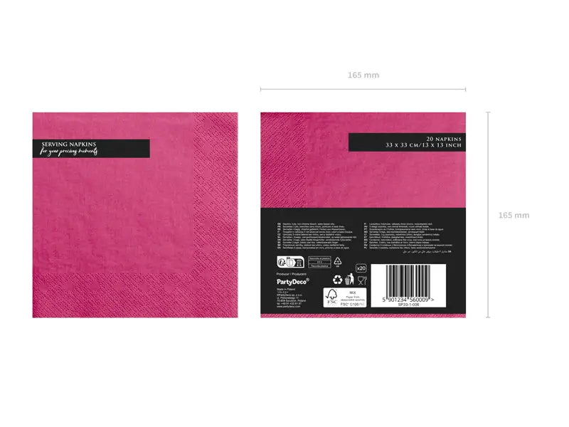 Servetter 3 lager mörk rosa 33 x 33 cm 20-pack