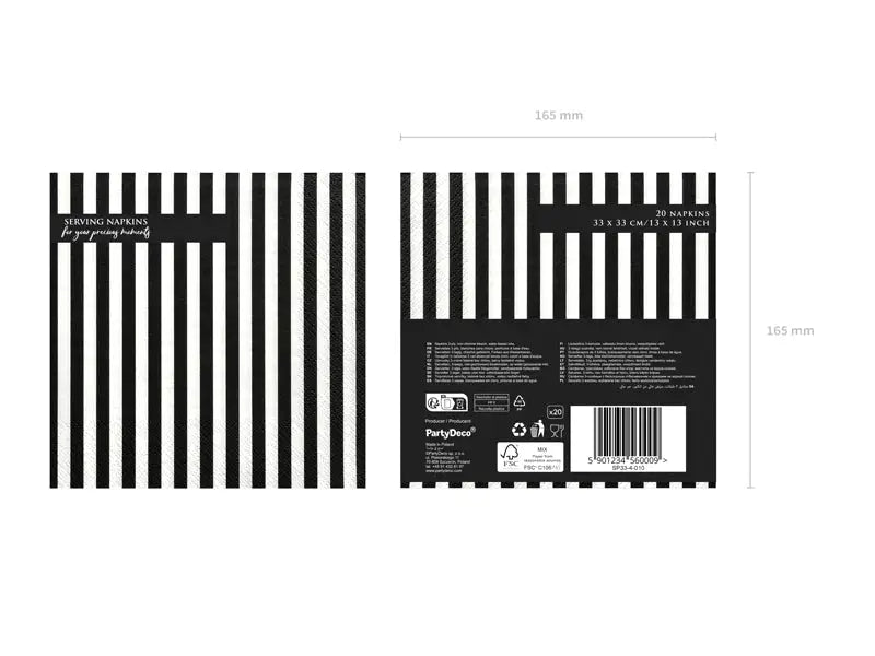 Servetter Stripes svart 33 x 33 cm 20-pack