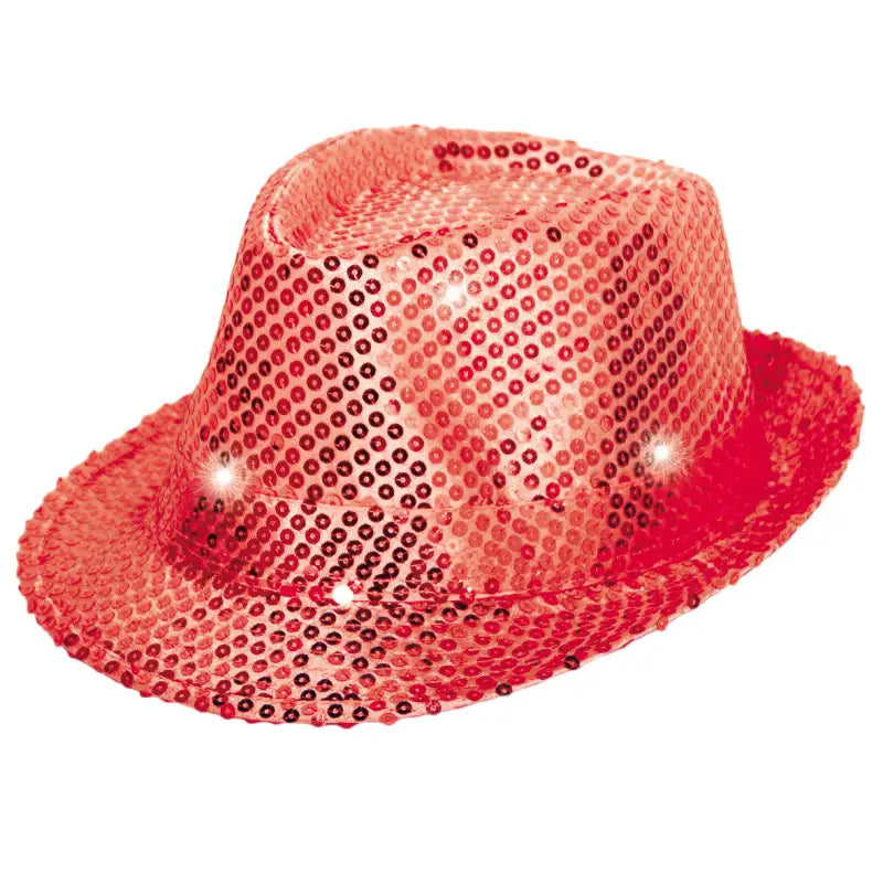 Trilby hatt röd med LED-lampor och glitter - Hatt